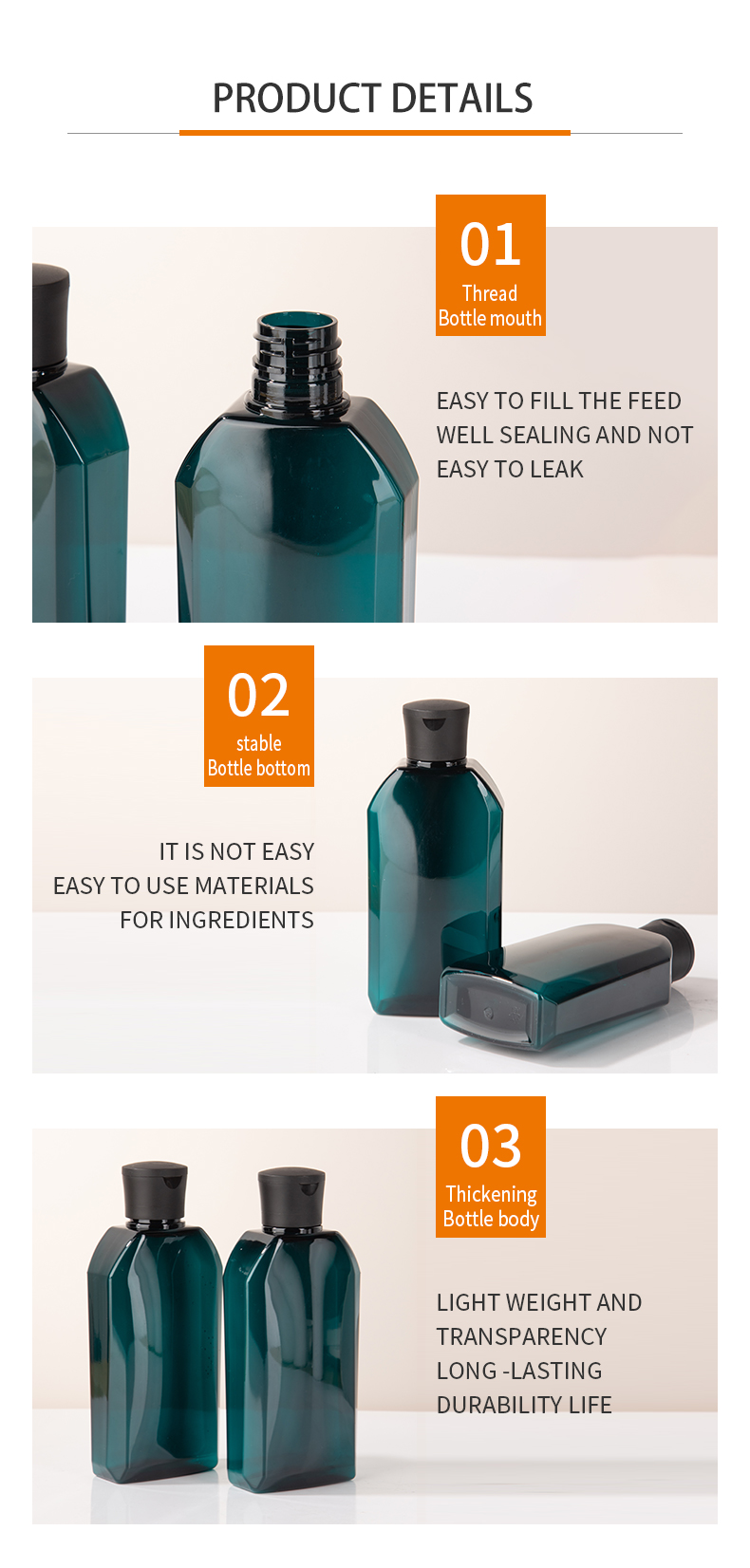 PET flat square bottle men's face -to -face bottle 300ml body lactal portable shampoo bottle shower gel bottle - PET bottle packaging - 4