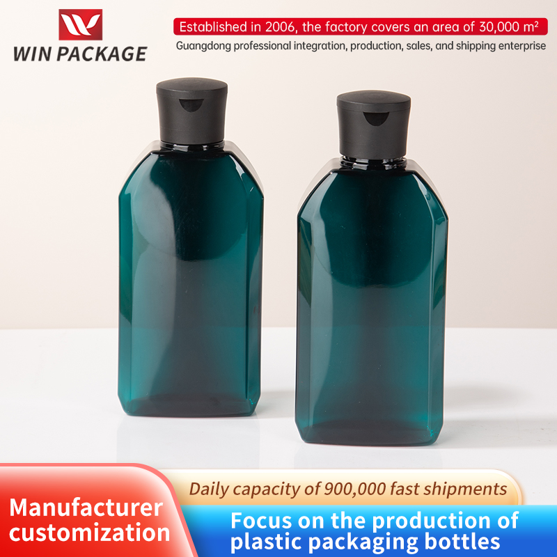 PET flat square bottle men's face -to -face bottle 300ml body lactal portable shampoo bottle shower gel bottle